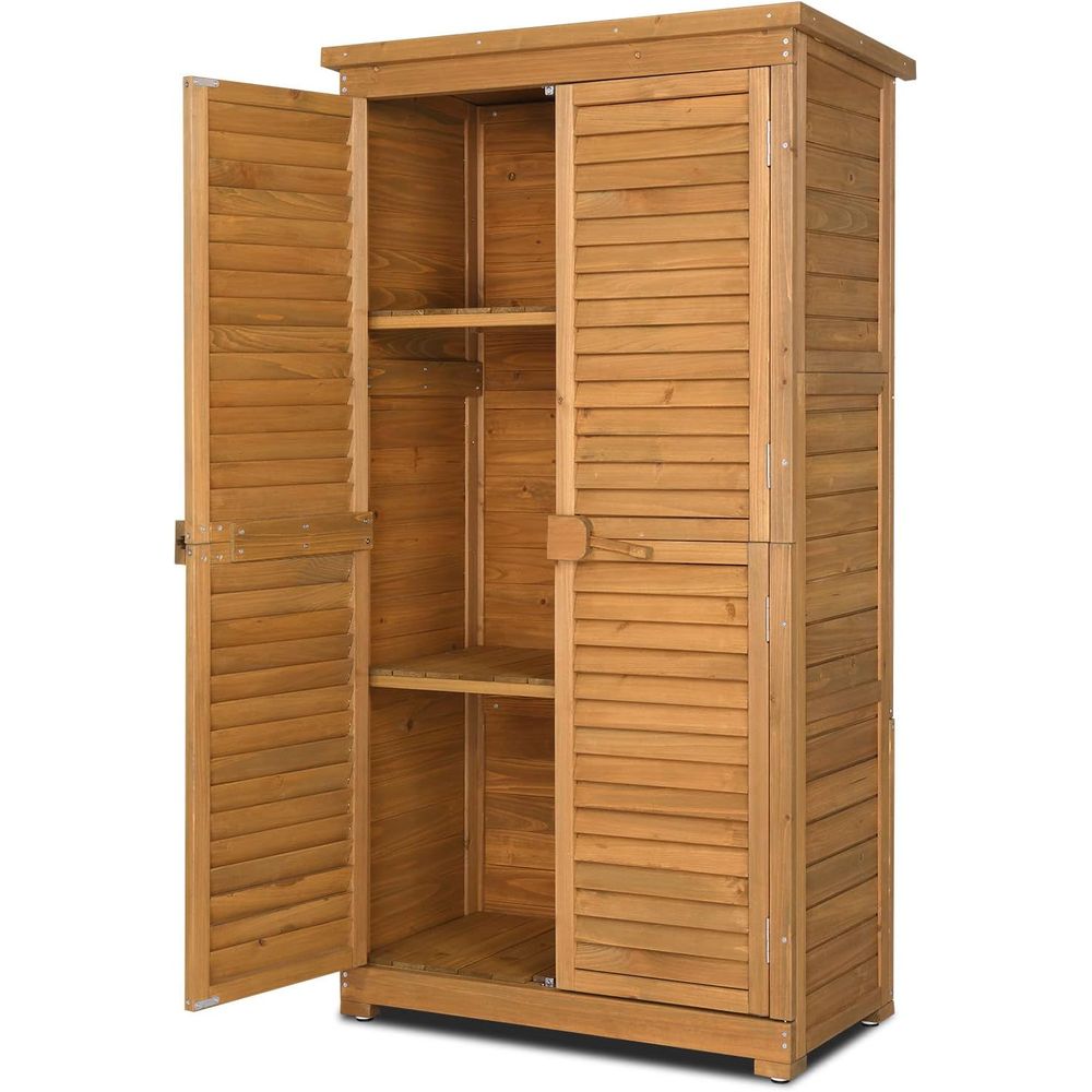 Gardening Tools And Accessories - 63in Natural Wooden Outdoor Storage Cabinet