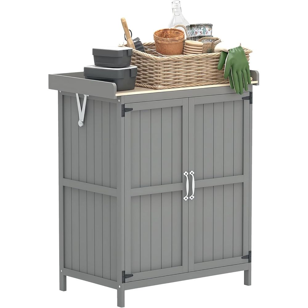 Gardening Tools Wooden - Gray Outdoor Storage Cabinet with Metal