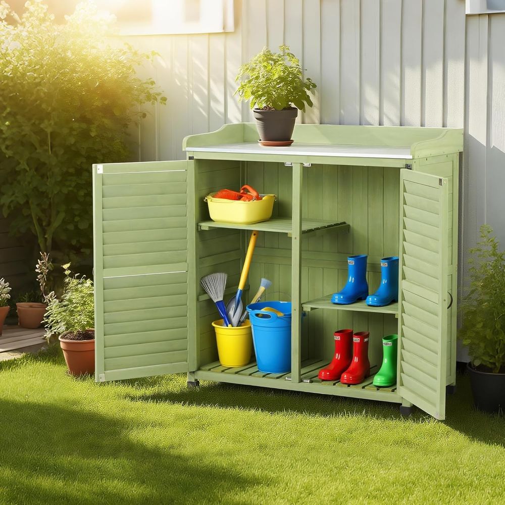 Outdoor Potting Bench with Met - Gardening Tools Wooden บทวิจารณ์และราคา