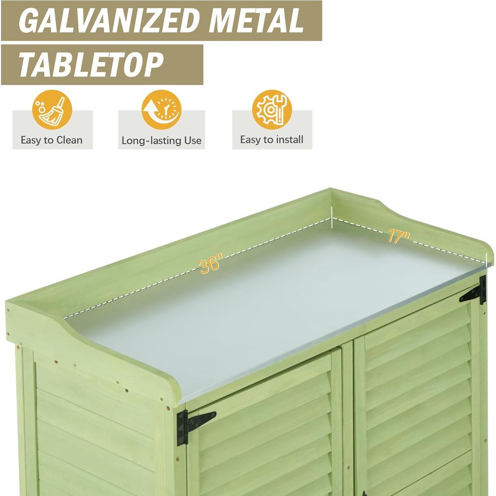 Outdoor Potting Bench with Met - Gardening Tools Wooden บทวิจารณ์และราคา