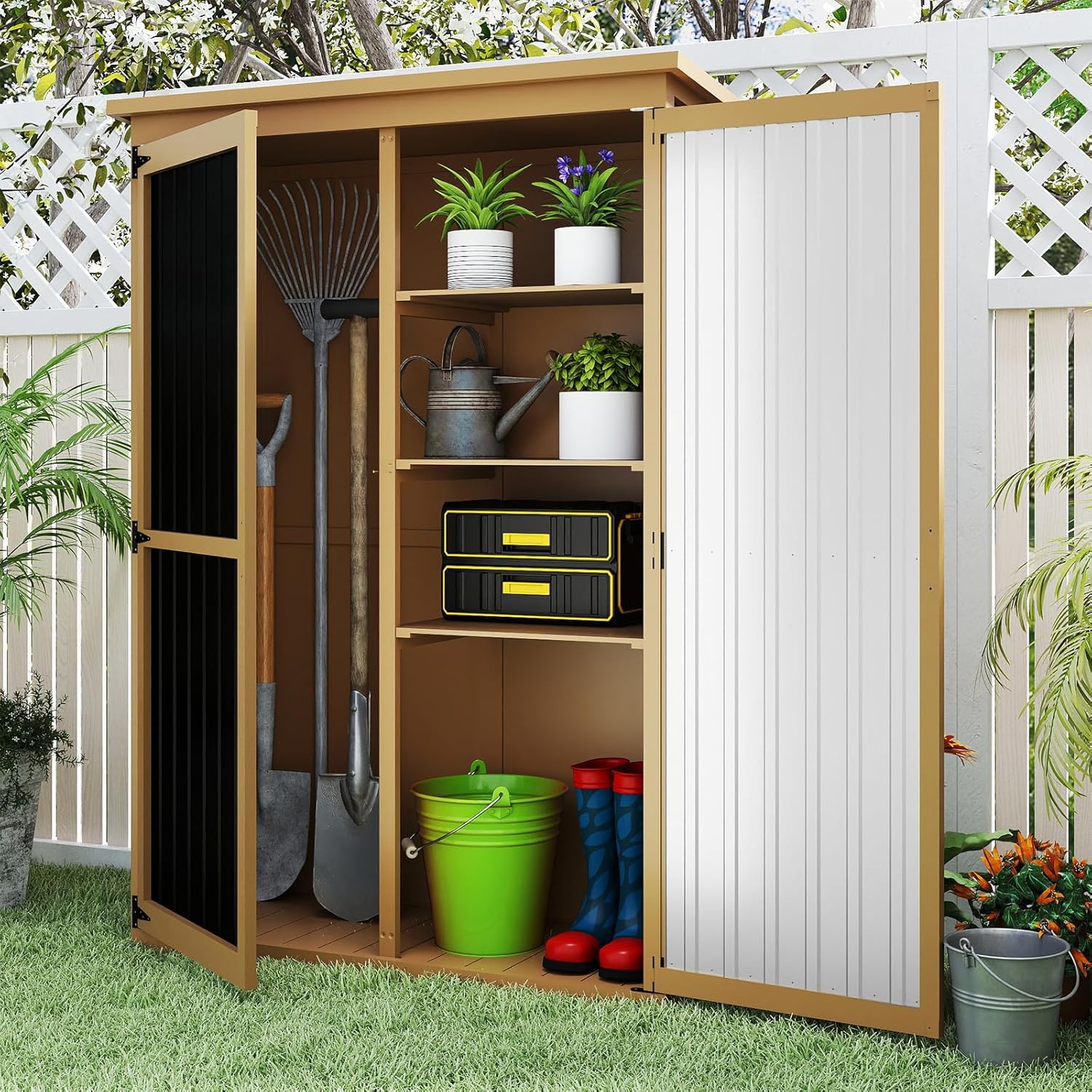 Wood Metal Outdoor Storage She - Gardening Tools Wooden บทวิจารณ์และราคา