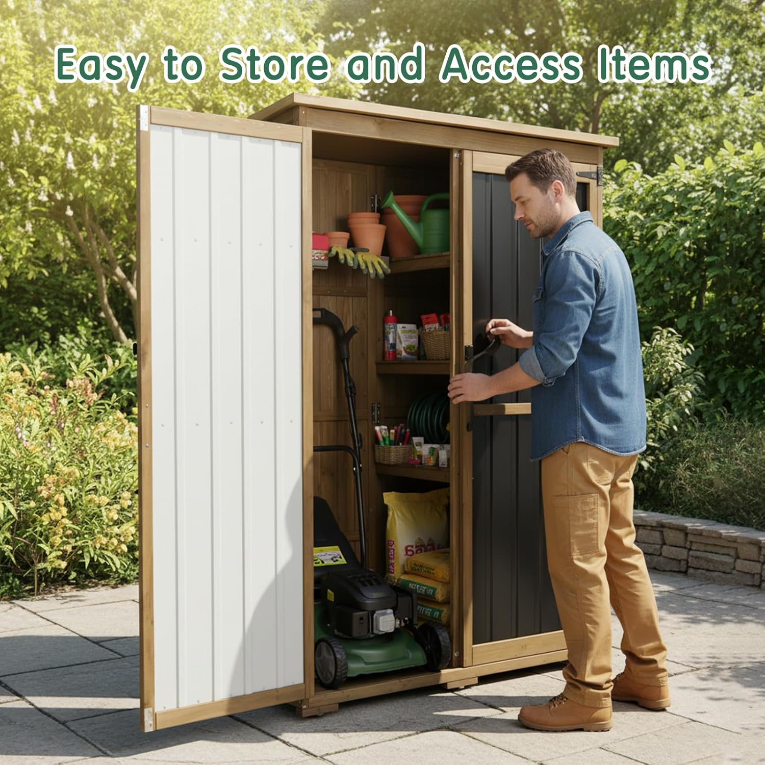 Wood Metal Outdoor Storage She - Gardening Tools Wooden บทวิจารณ์และราคา