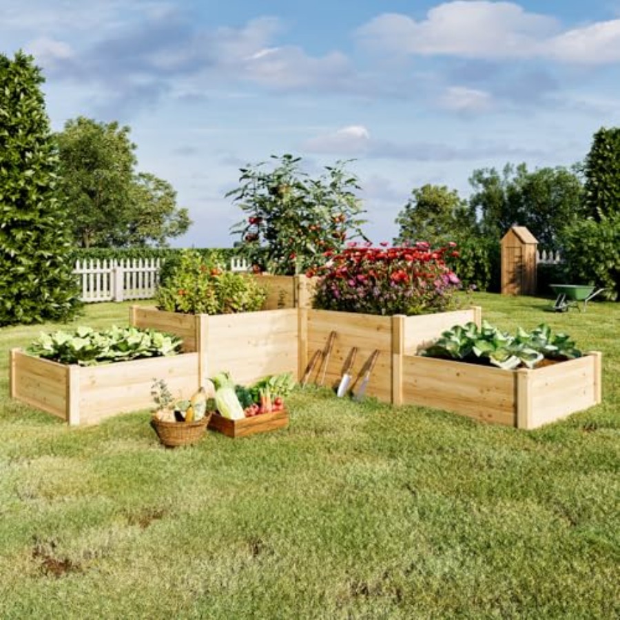 3-Tier Raised Garden Bed for O - Gardening Tools Wooden บทวิจารณ์และราคา