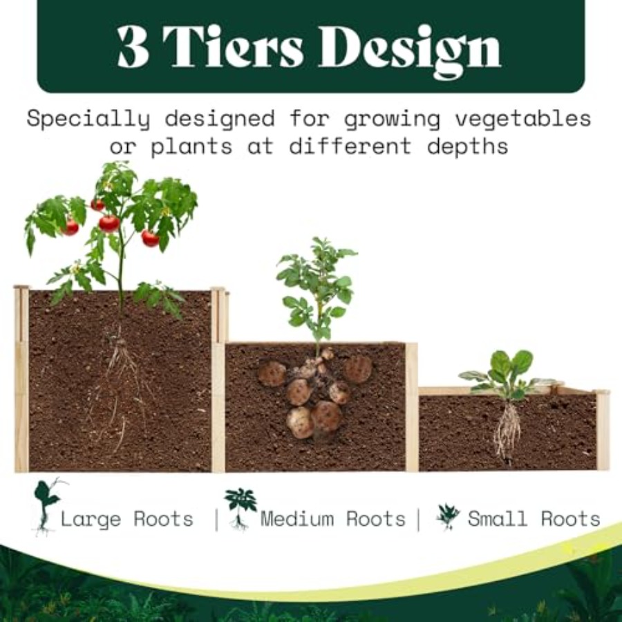 3-Tier Raised Garden Bed for O - Gardening Tools Wooden บทวิจารณ์และราคา