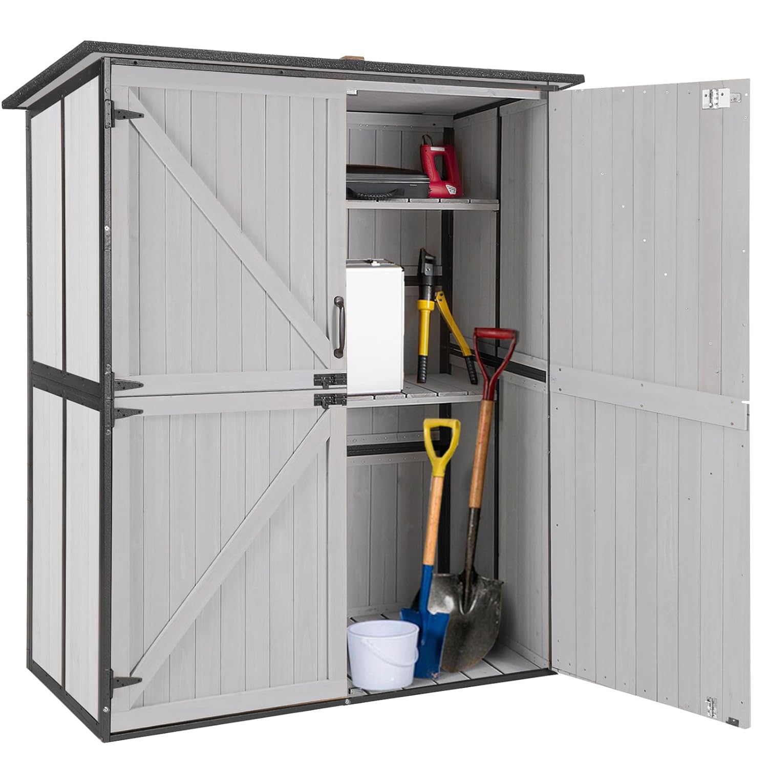 Outdoor Cabinet Storage Shed w - Gardening Tools Wooden บทวิจารณ์และราคา