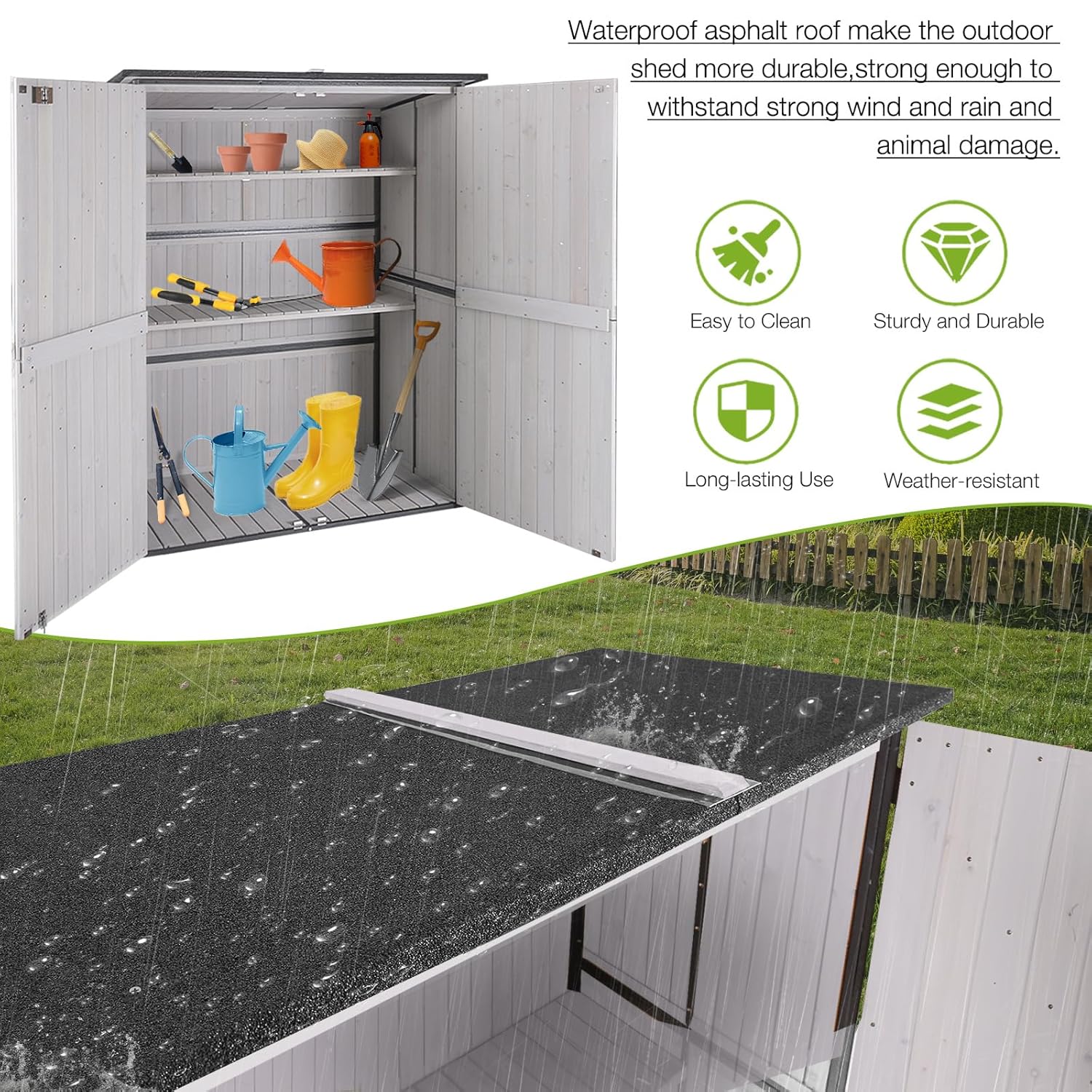 Outdoor Cabinet Storage Shed w - Gardening Tools Wooden บทวิจารณ์และราคา