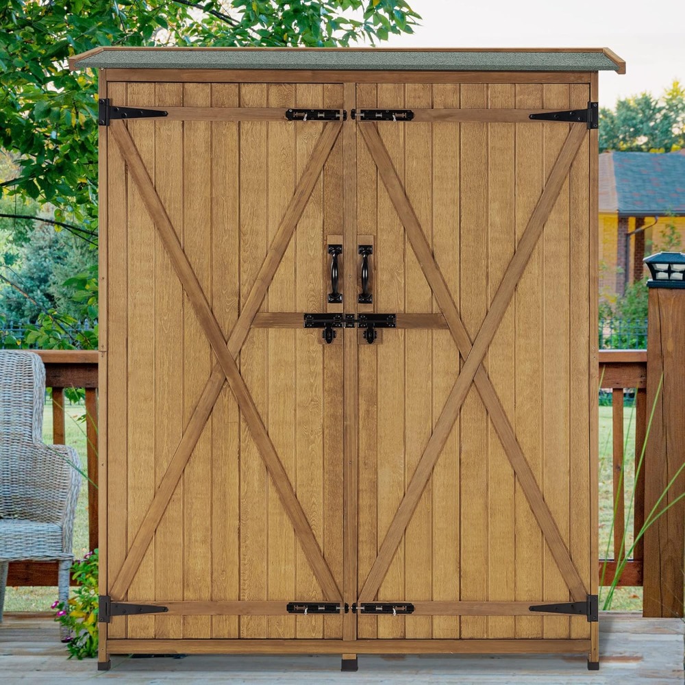 Outdoor Storage Cabinet with S - Gardening Tools Wooden บทวิจารณ์และราคา
