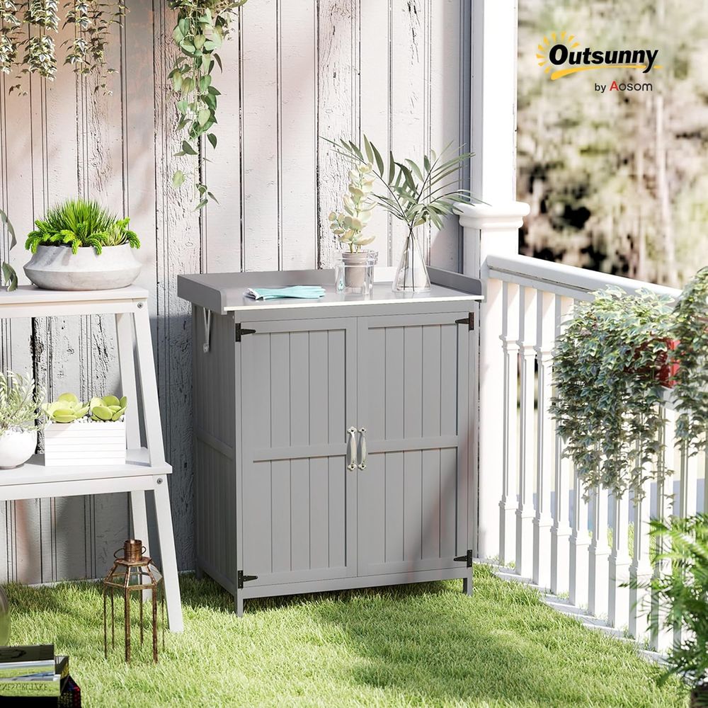 Gray Outdoor Storage Cabinet w - Gardening Tools Wooden บทวิจารณ์และราคา