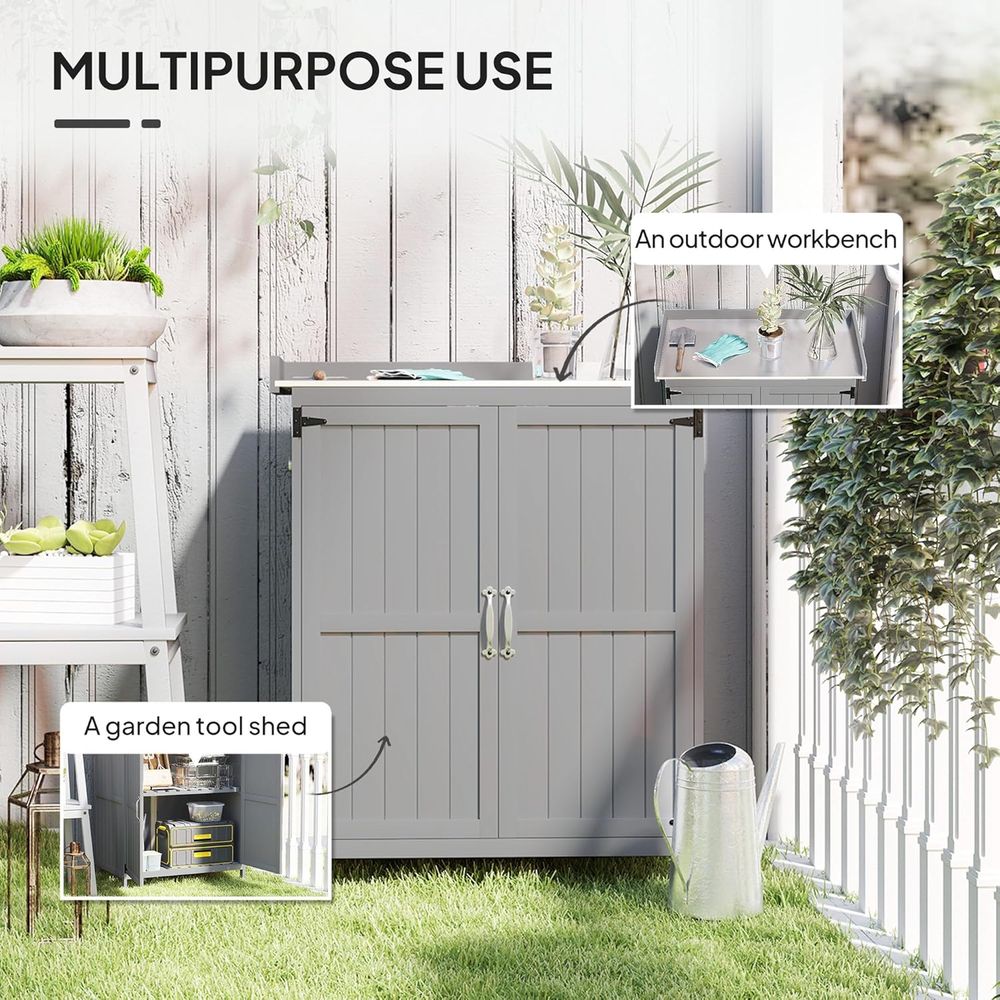 Gray Outdoor Storage Cabinet w - Gardening Tools Wooden บทวิจารณ์และราคา