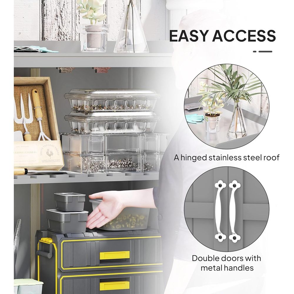 Gray Outdoor Storage Cabinet w - Gardening Tools Wooden บทวิจารณ์และราคา